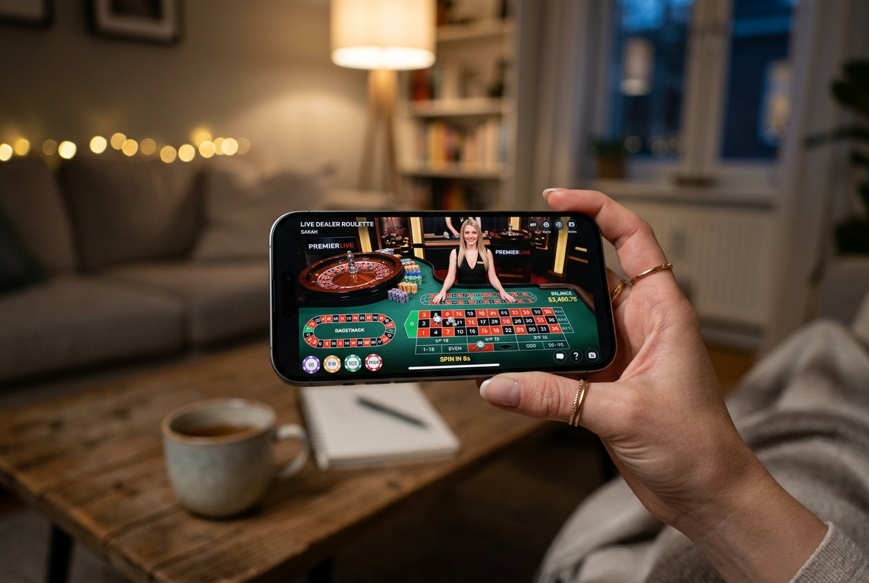 Live casino game playing on a mobile phone
