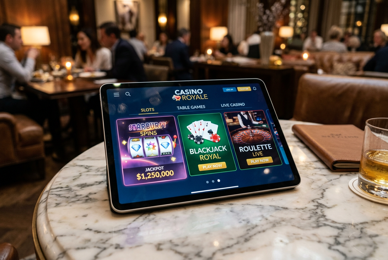 A premium online casino environment on a tablet screen